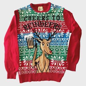 Roebuck & Co Unisex Cheers to Reindeer Beer Christmas Sweater Fun Holiday Small